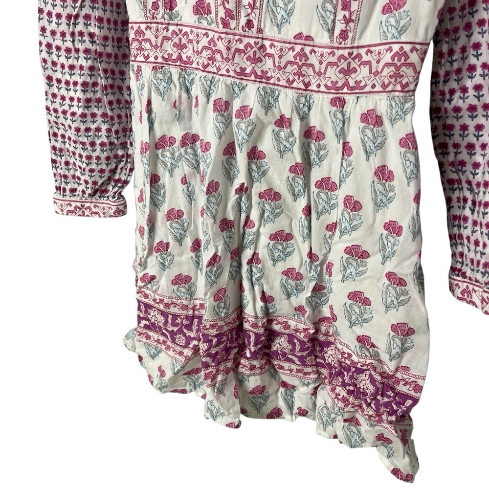 Haute Hippie Floral Long Sleeve Mini Dress Size Small White Pink Boho Cottage - Picture 3 of 6